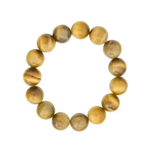 Bracelet Œil de Tigre Doré & Pierres Boules 12mm – Image 2